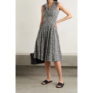 Michael Kors Collection Floral Print Black & White Sleeveless Cotton Midi Dress